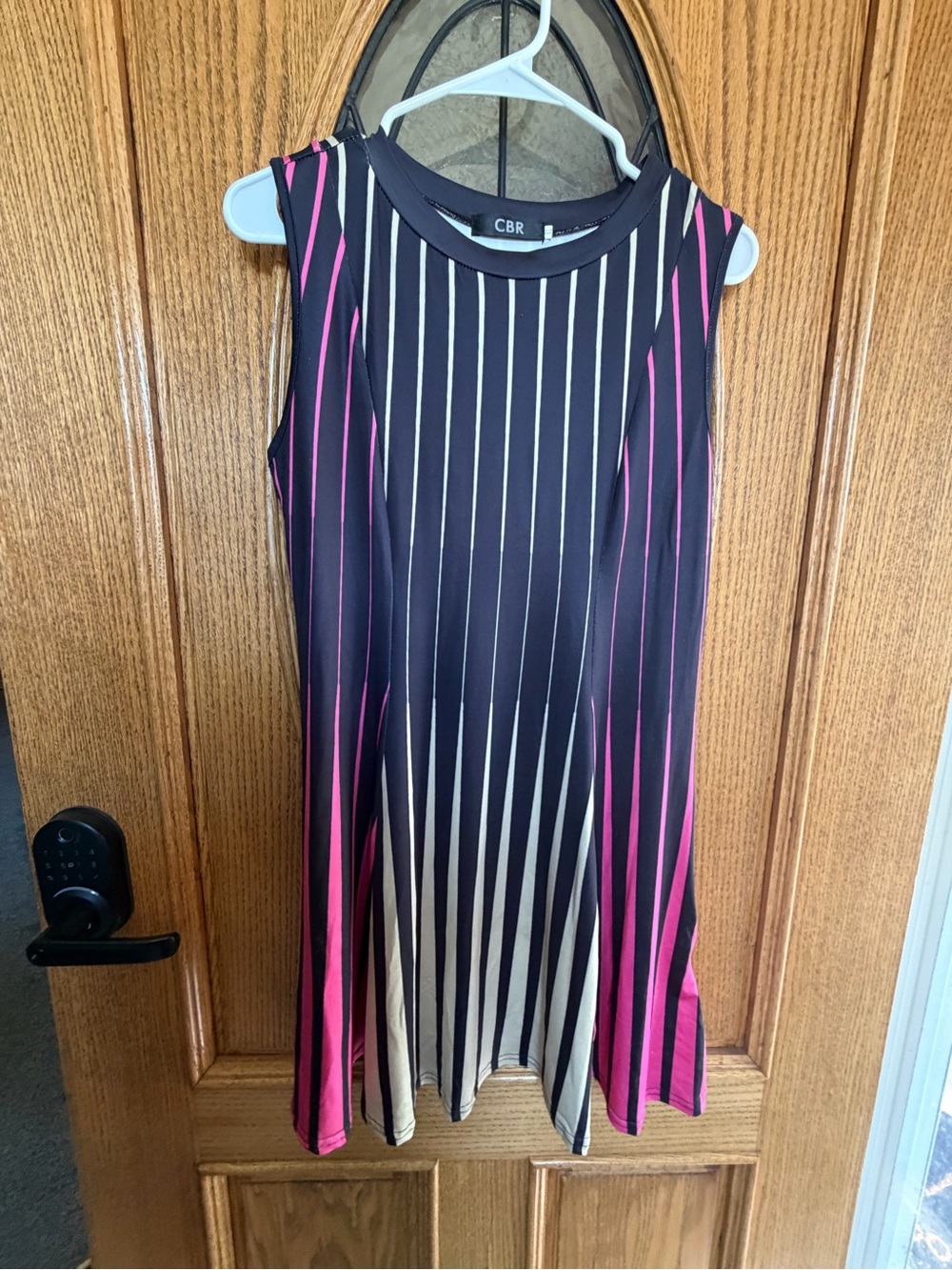 CBR Sleeveless Vertical Stripe Midi Dress in Black, Pink & Cream